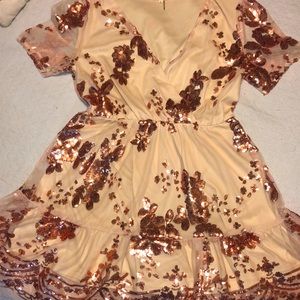 Rose Gold Catching Compliments Large Sequin Beige Dress Fair Concert Dress Boho